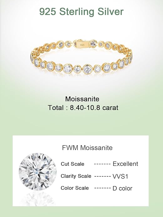 D Color VVS1 Clarity Moissanite and Genuine Sapphire/Emerald/Ruby Tennis Bracelets for Women 2.22ct-10.45ct, Solid 925 Sterling Silver, Anniversary Wedding Valentines Jewelry for Her, Length 5.9-7.5 Inch(15-19cm)