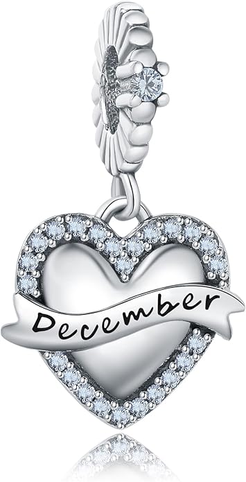 Birthstone Charms 925 Sterling Silver Love Heart pendant Beads Fit Pandora Charms Bracelet and Necklace, Fit Women Wife Mom Christmas Birthday Gift