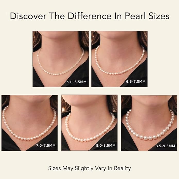 The Pearl Source 14K Gold AAAA Quality White Freshwater Cultured Pearl Necklace for Women - Pearl Gifts for Christmas, Holidays and Anniversary