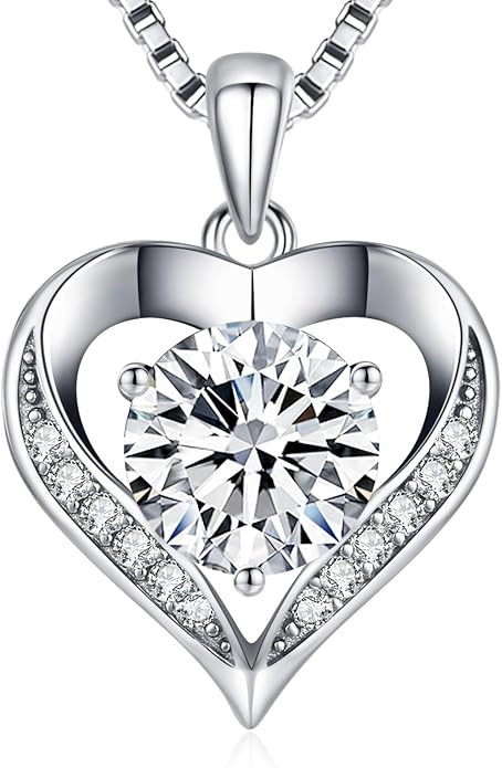 Moissanite Necklace for Women, 1-3 Carat Heart Necklace Engraved with 'I LOVE YOU', Birthday Gift for Wife, Anniversary Present for Wife Women, Jewelry Gifts for Valentine's Day