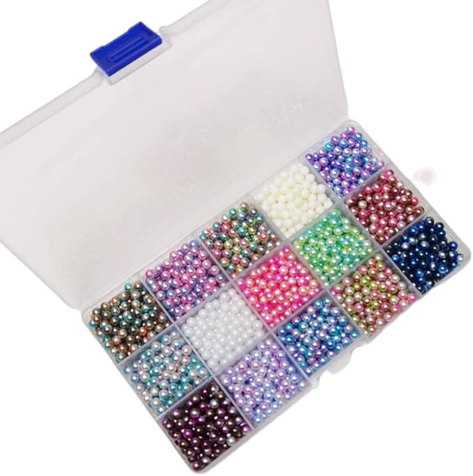 Chenkou Craft 1050pcs 6mm Assorted 15 Colors No Hole Round Ball Bead Scrapbooking Craft DIY Beads Decoration + Plastic Box (Gradient Colors, 6mm)