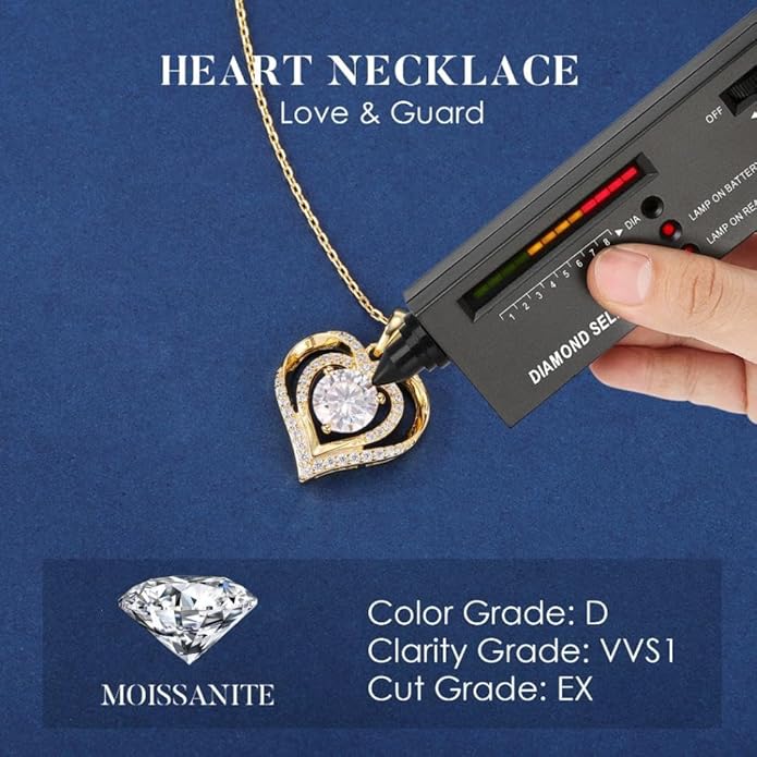 MOOSEA Valentines Day Gifts for Her - 925 Sterling Silver Double Heart Moissanite Necklace, 1-3 Carat Lab Created Moissanite Anniversary Birthday Gift for Women Wife Girlfriend Mom