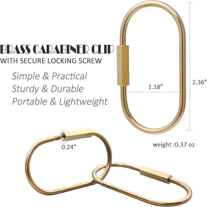 CMVFYL 10 Pcs Gold Brass Key Rings,Small Locking Carabiner Clip Keychain,Screw Lock Oval Keyring,Purse Bag Charms Holder for Handbag
