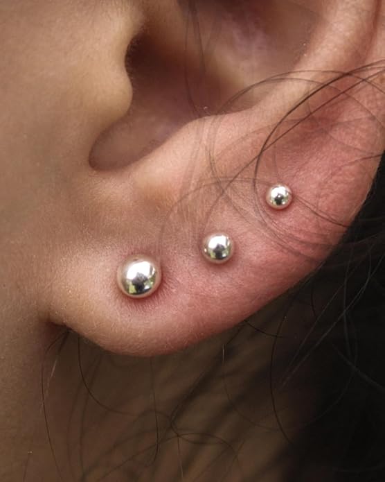 JINERA 5 Pairs Stud Earrings for Women 14K Plated Gold/Silver Pearl Ball Small Stud Earrings Set Cartilage Piercing Hypoallergenic Lightweight Flatback Earrings Jewelry Gifts for Women