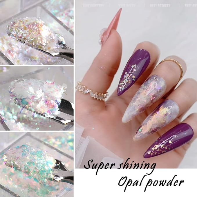 Holographic Nail Art Glitter Iridescent Flakes 12 Grids Mermaid Bright Colorful Star Gradient Ice Slag Nail Sequins Paillettes Summer Decoration