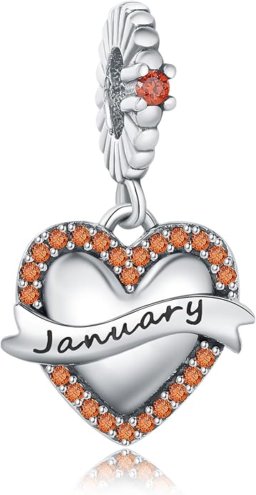 Birthstone Charms 925 Sterling Silver Love Heart pendant Beads Fit Pandora Charms Bracelet and Necklace, Fit Women Wife Mom Christmas Birthday Gift
