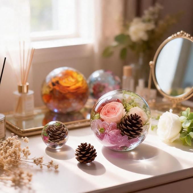 Loyohep Set of 4,3",2.5",2",1.7",1.3",0.9" Clear Sphere Molds Silicone,Large 3D Seamless Sphere Silicone Molds for Resin Casting,Round Ball Orbs Epoxy Resin Molds for Jewelry, Soap, Candle,Flower DIY