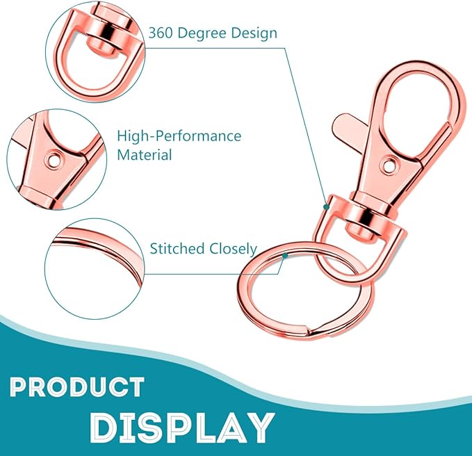 100 Pcs Keychain Hooks with Key Rings, Keychain Clip Hooks with Rings for Lanyard Jewelry Making DIY Crafts(50 Pcs Metal Lobster Claw Clasps + 50 Pcs Flat Key Rings) (Rose Gold)