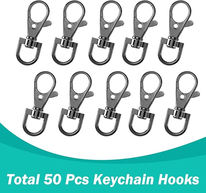 100PCS Premium Swivel Snap Hooks with Key Rings,Metal Lanyard Keychain Hooks Lobster Clasps for Key Jewelry DIY Crafts Black 1.38inches/35mm(50 Pcs Lanyard Snap Hooks+50 Pcs Key Rings)