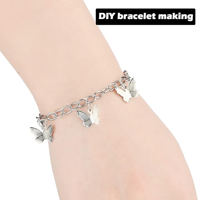 Hicarer 45 Pieces Bracelet Chains with OT Toggle Clasp Stainless Steel Bracelet Link Chains DIY Jewelry Making Supplies for Women Jewelry Crafts(Silver)