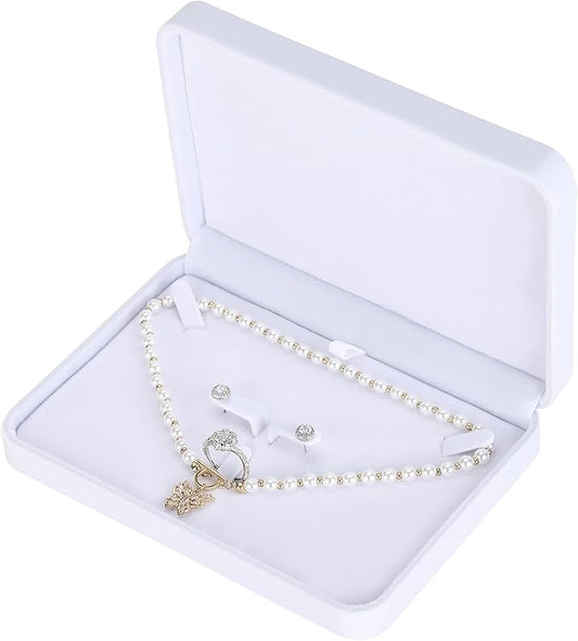 LETURE Large Velvet Jewelry Set Box, Big Necklace and Ring Earring Pendant Gift Box, Pearl Necklace/Chunky Necklace Jewelry Storage Case (White)