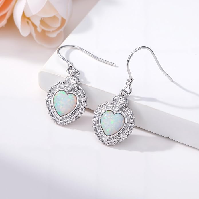 Opal Earrings for Women Opal with Genuine Diamond Dangle Drops Earrings 925 Sterling Silver Diamond Jewelry Earrings Gifts For Her