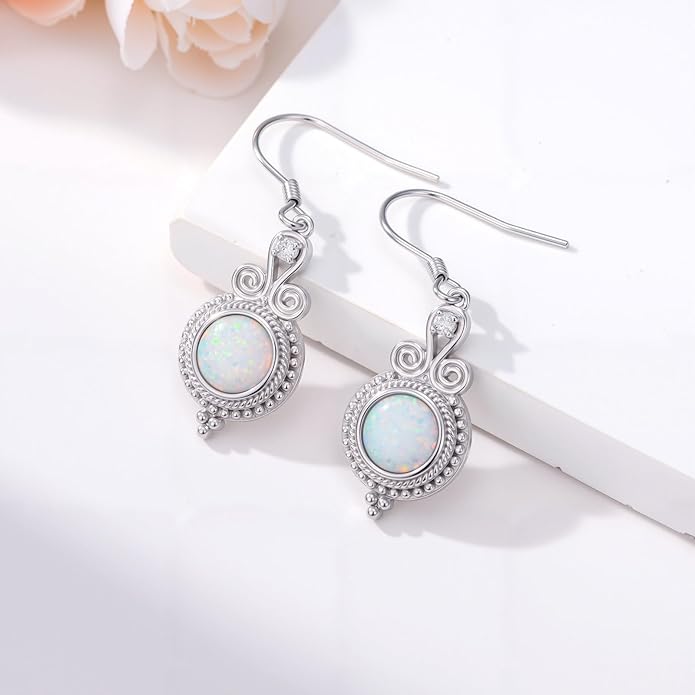 Opal Earrings for Women Opal with Genuine Diamond Dangle Drops Earrings 925 Sterling Silver Diamond Jewelry Earrings Gifts For Her