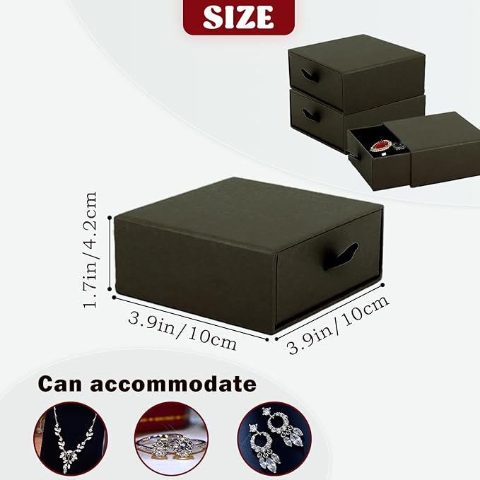 Nsmykhg Jewelry Gift Box Velvet-Lined,12 Pack Compact Drawer Style for Earrings & Rings, Necklace & Bracelet Organizer, 3.93x3.93x1.65 Inches, Stackable Elegant Jewelry Display & Storage Box (Coffee)