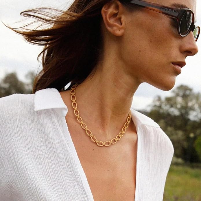 Aobei Pearl 18K Gold Plated Paperclip Chain Choker Satellite Chain Freshwater Cultured Biwa Pearl Pendant Necklace Dainty Jewelry for Women