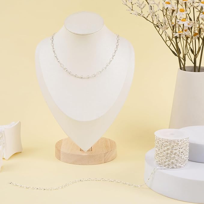 Jabogrii 16.4 Feet Silver Rolo Chain for Jewelry Making Metal Chain Bulk with Lobster Clasps and Jump Rings