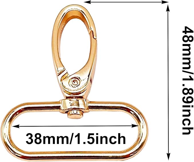1-1/2 inch Swivel Clasps Swivel Lobster Claw Clasp 1.5 inch Swivel Clips 38mm Swivel Hooks for Purse Bag Making 10pcs Gold