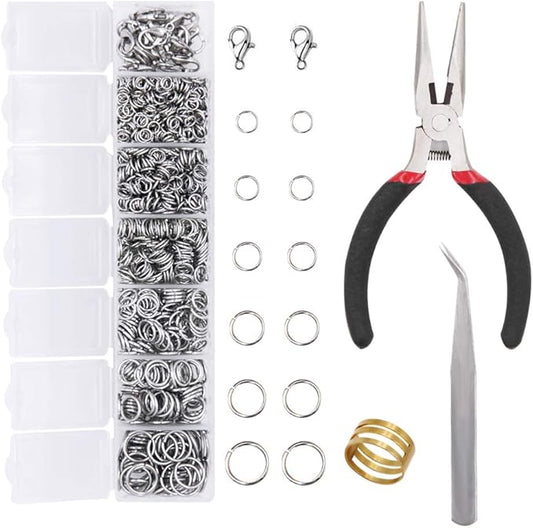EuTengHao 1504pcs Open Jump Ring and Lobster Clasps Kit Include Pliers Tweezers Jewelry Making Repair Supplies Kit with Jewelry Making Accessories for Necklace Making Repair (Silver)