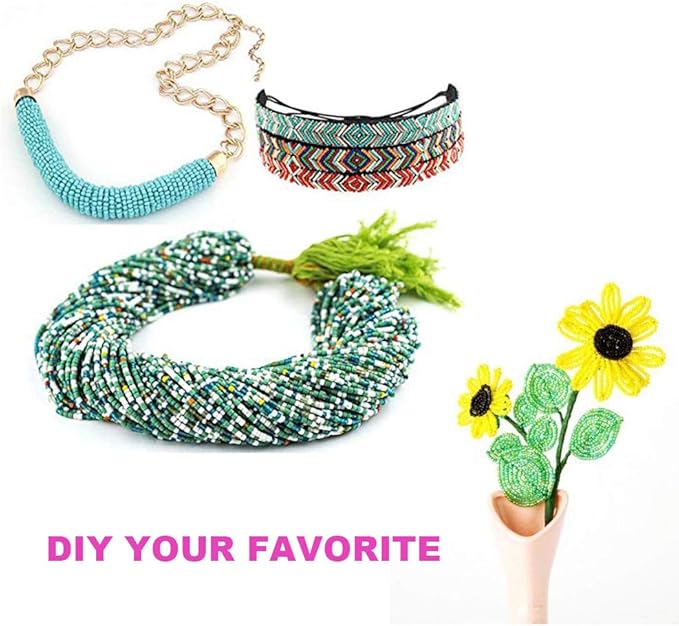 EuTengHao 14400pcs Glass Seed Beads Small Craft Beads for DIY Bracelet Necklaces Crafting Jewelry Making Supplies with Two 0.5mm Clear Bracelet String (600Pcs Per Color, 24 Colors)