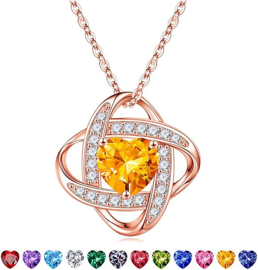 Iefil Valentines Gifts for Her Wife - 925 Sterling Silver Love Knot Birthstone Necklace, Anniversary Birthday Gifts for Women, Jewelry Gifts for Wife Mom Girlfriend