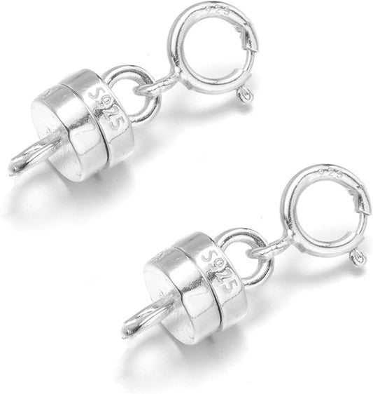 Zpsolution 925 Sterling Silver Magnetic Necklace Clasps and Closures, Magnetic Clasp Converter for Jewelry Making Supplies, Chain Extender Connector for Bracelet (2pcs Silver)