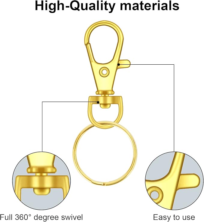 120PCS Premium Swivel Lanyard Snap Hook with Key Rings, Metal Keychain Hooks for Jewelry Making, Crafts (Gold)