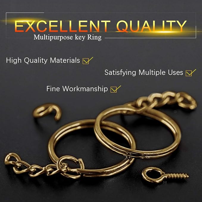 Swpeet 450Pcs Bronze 1" 25mm Key Chain Rings Kit, Including 150Pcs Keychain Rings with Chain and 150Pcs Jump Ring with 150Pcs Screw Eye Pins Bulk for Jewelry Findings Making (Bronze)