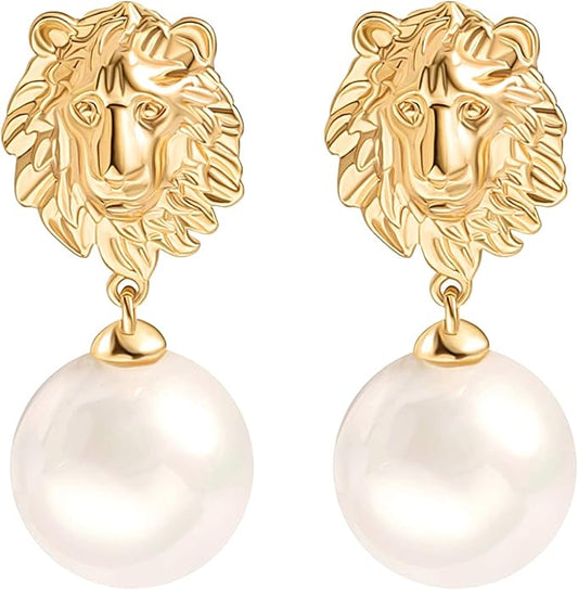 Gold Plated Huggie Hoop Earrings with Charms Fashion Pearl Drop Dangle Earrings for Women Handmade Karma Circle Jewelry for Ladies Lightweight Pearl Earrings on Christmas