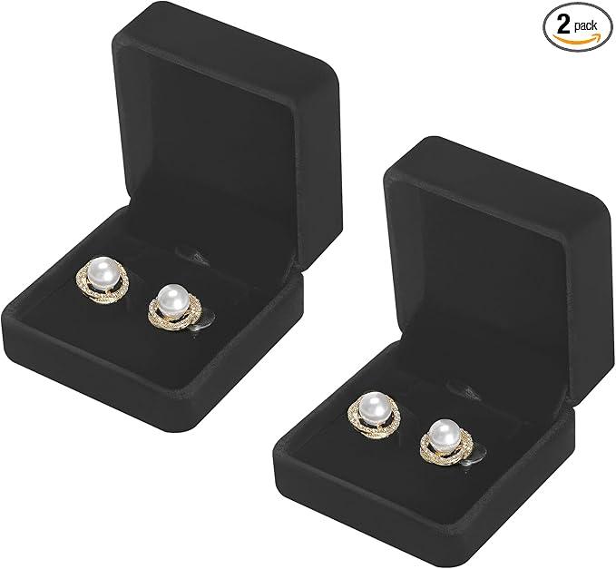 2 Pieces Classic Velvet Jewelry Earring Gift Box for Stud Earrings Necklace Pendant, Jewellry Earring Storage Display Case for Wedding Engagement Birthday Anniversary