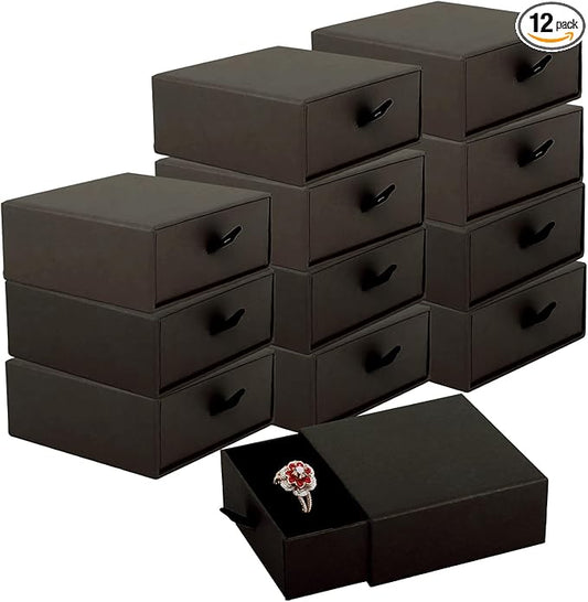 Coobbar Luxury Velvet-Lined Jewelry Gift Box 12-Pack, Compact Drawer Style Organizer for Earrings & Rings, Elegant Bracelet Display Box, Small Jewelry Storage Box, 3.5x3.5x1.26 Inches (Coffee)