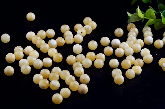 Natural Stone Beads Yellow Jade 100pcs 10mm Round Genuine Real Stone Beading Loose Gemstone Hole Size 1mm DIY Smooth Beads for Bracelet Necklace Earrings Jewelry Making (Yellow Jade, 10mm)