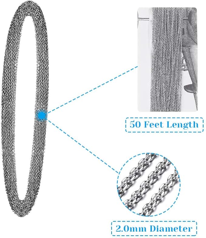 50 Feet Stainless Steel Chains for Jewelry Making, Anezus Jewelry Chain Bulk Small Metal Chains with 100 Jump Rings 30 Lobster Clasps for Necklace Making Bracelet DIY