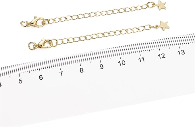 BEADIA 14K Gold Plated Extender Chains 75mm 20pcs Star Extension Tail Chains for Jewelry Making Findings