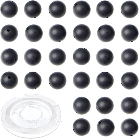 Natural Stone Genuine Stones DIY Matte Black Onyx Round Beads 8mm 100pcs Beading Loose Gemstone Hole Size 1mm Charm Smooth Beads for Bracelets Necklaces Earrings (Matte Black Onyx 8mm)
