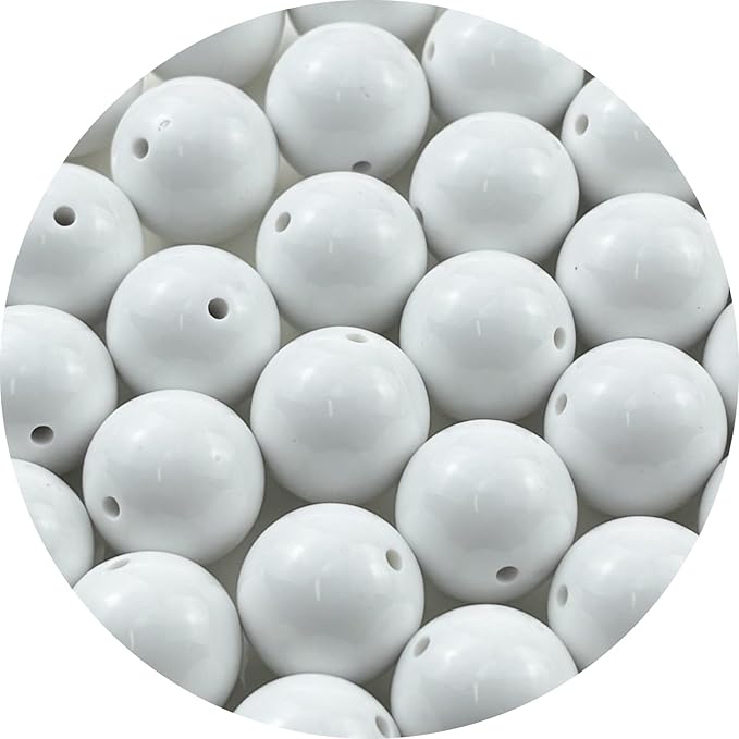 YUEXIGO 40pcs Acrylic Round Beads for Crafts 20mm Resin Candy Color Spacer Beads with Hole for Jewelry Making Sewing Crafts Decoration Necklaces Bracelets Earrings Supplies(White)