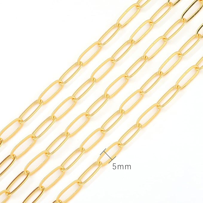 BEADIA 18K Gold Plated Oval O Chains 5.0mm 1 Meters for Jewelry Making Findings
