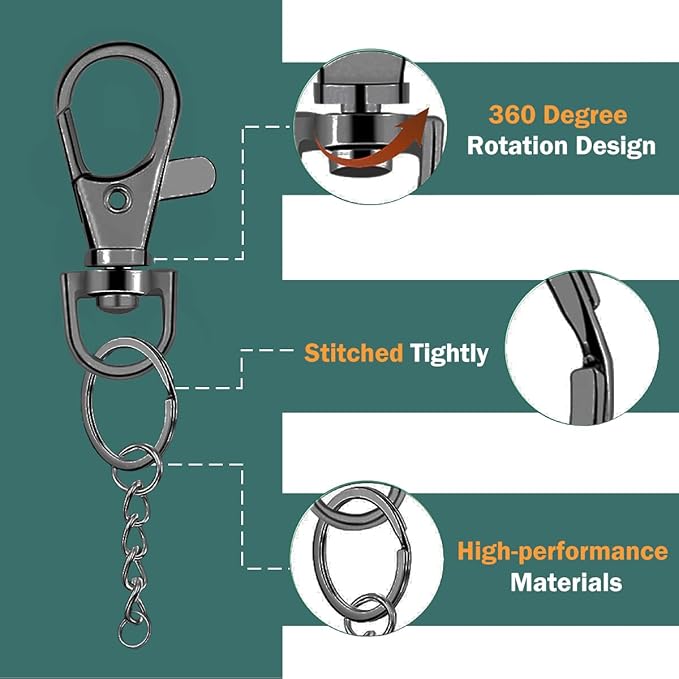 100 Pcs Lanyard Snap Hooks and Key Rings with Chain and Jump Rings for Keychain Lanyard DIY Jewelry Crafts Accessories(50 Swivel Snap Hooks +50 Flat Key Ring with Chains) (Black)