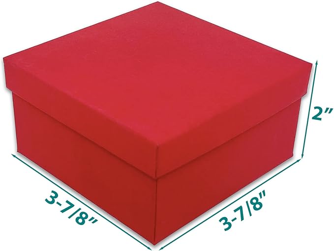 TheDisplayGuys - 100-Pack #34 Cotton Filled Cardboard Paper Jewelry Boxes Gift Case - Matte Red (3.9" x 3.9" x 2.0") - for Shipping or Storage