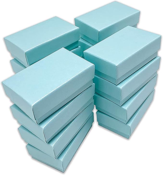 TheDisplayGuys - 100-Pack #21 Cotton Filled Cardboard Paper Jewelry Boxes Gift Case - Pearl Teal (2.6" x 1.6" x 1.0") - for Shipping or Storage