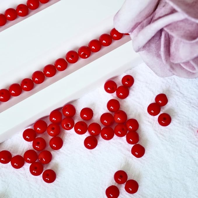 Jabrand 200pcs Red Beads, 6mm Porcelain Beads for Jewelry Making Round Ceramic Bead Unique Vintage Bead for Craft Beading Kit Bracelets DIY Decor