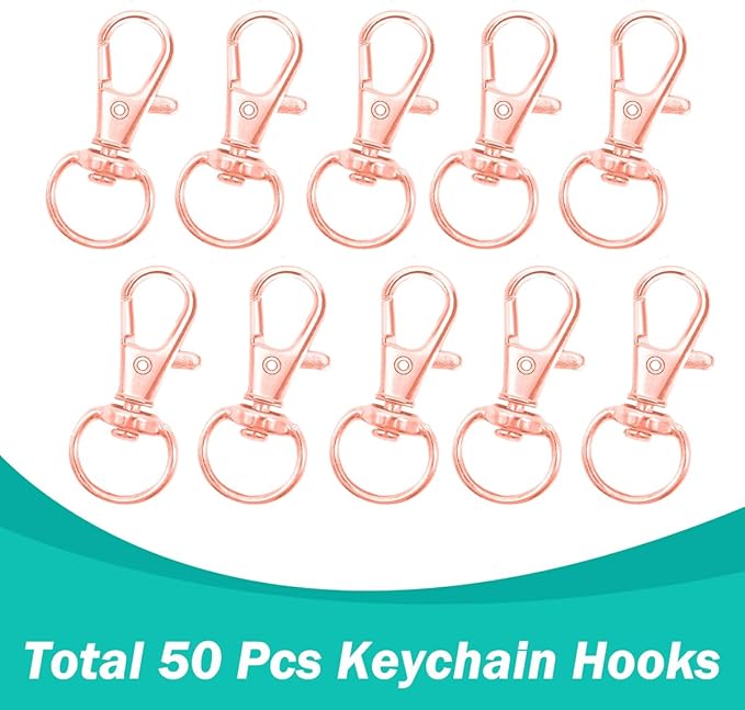 100PCS Premium Swivel Snap Hooks with Key Rings,Metal Lanyard Keychain Hooks Lobster Clasps for Key Jewelry DIY Crafts Rose Gold 1.25inches/32mm(50 Pcs Lanyard Snap Hooks+50 Pcs Key Rings)