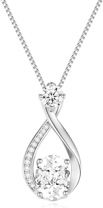 1.5CT Moissanite Infinity Pendant Necklace in Gift Box|Anniversary Wedding Gifts for Women Wife Her|S925 Sterling Silver 18K White Gold/Gold Filled|Jewelry for Birthday Christmas Valentines Day
