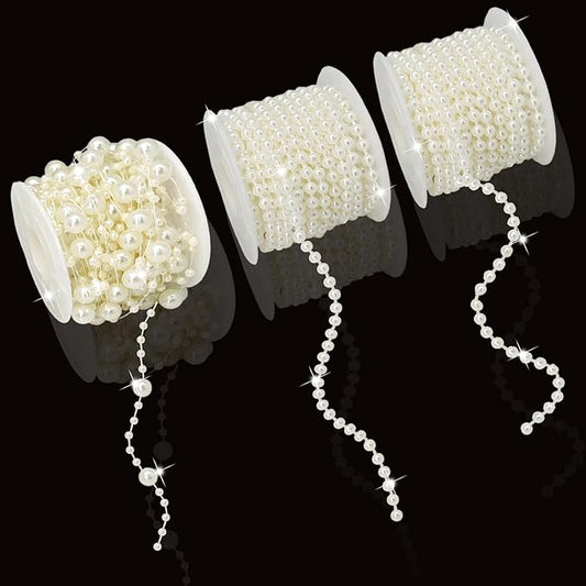3 Rolls Pearls String Beads Decoration Pearl Garland for Christmas Tree Faux Pearl Garland Roll Strand for Crafting String of Flowers Wedding,66 Feet (Ivory)