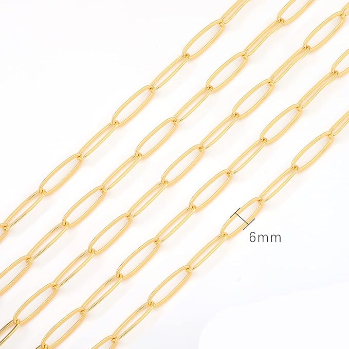 BEADIA 18K Gold Plated Oval O Chains 6.0mm 1 Meters for Jewelry Making Findings