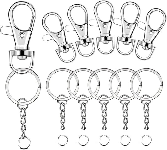 100 Pcs Lanyard Snap Hooks and Key Rings with Chain and Jump Rings for Keychain Lanyard DIY Jewelry Crafts Accessories Silver(50 Swivel Snap Hooks +50 Flat Key Ring with Chains)