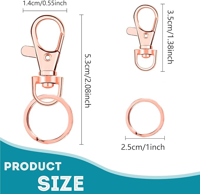 100 Pcs Keychain Hooks with Key Rings, Keychain Clip Hooks with Rings for Lanyard Jewelry Making DIY Crafts(50 Pcs Metal Lobster Claw Clasps + 50 Pcs Flat Key Rings) (Rose Gold)