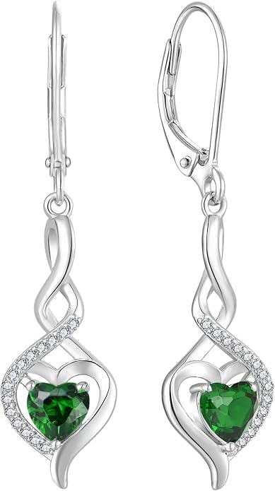 Starchenie Infinity Heart Earrings Sterling Silver Twisted Leverback Earring Gemstones Jewelry for Women