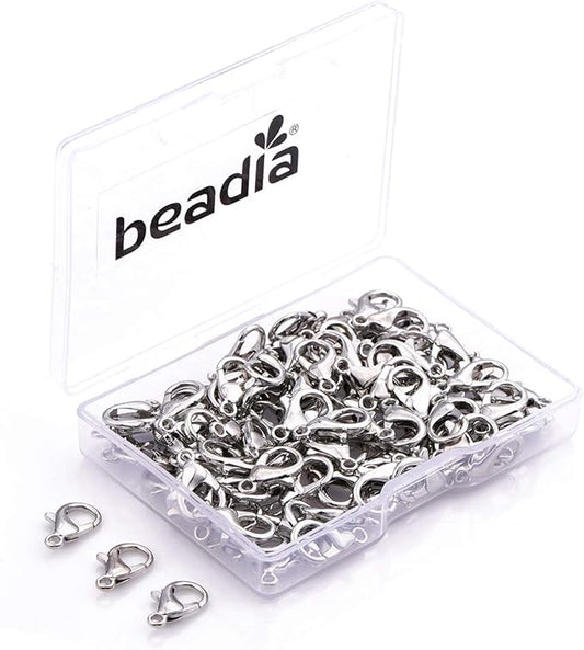 BEADIA Alloy Lobster Clasps 14x7mm Platinum Plated Lobster Claw Clasps for DIY Jewelry Making 100pcs