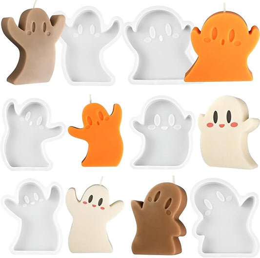 ZQYSING Halloween Ghost Candle Molds for Candle Making, 6 PCS Different Shapes Cute Spooky Silicone Molds for Candles Wax Soap Clay Plaster Epoxy Resin Home Decorations