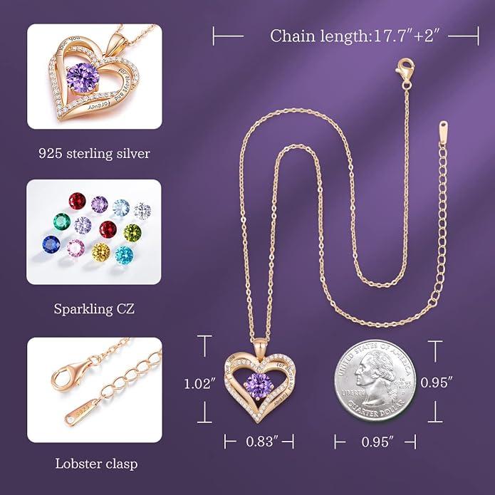 CDE Valentine's Day Gift Forever Love Heart Necklaces for Women, Wedding Anniversary, Birthday Mothers Christmas Day Gifts for Mom, Mother, Wife, S925 Silver Jewelry with Birthstone Pendant